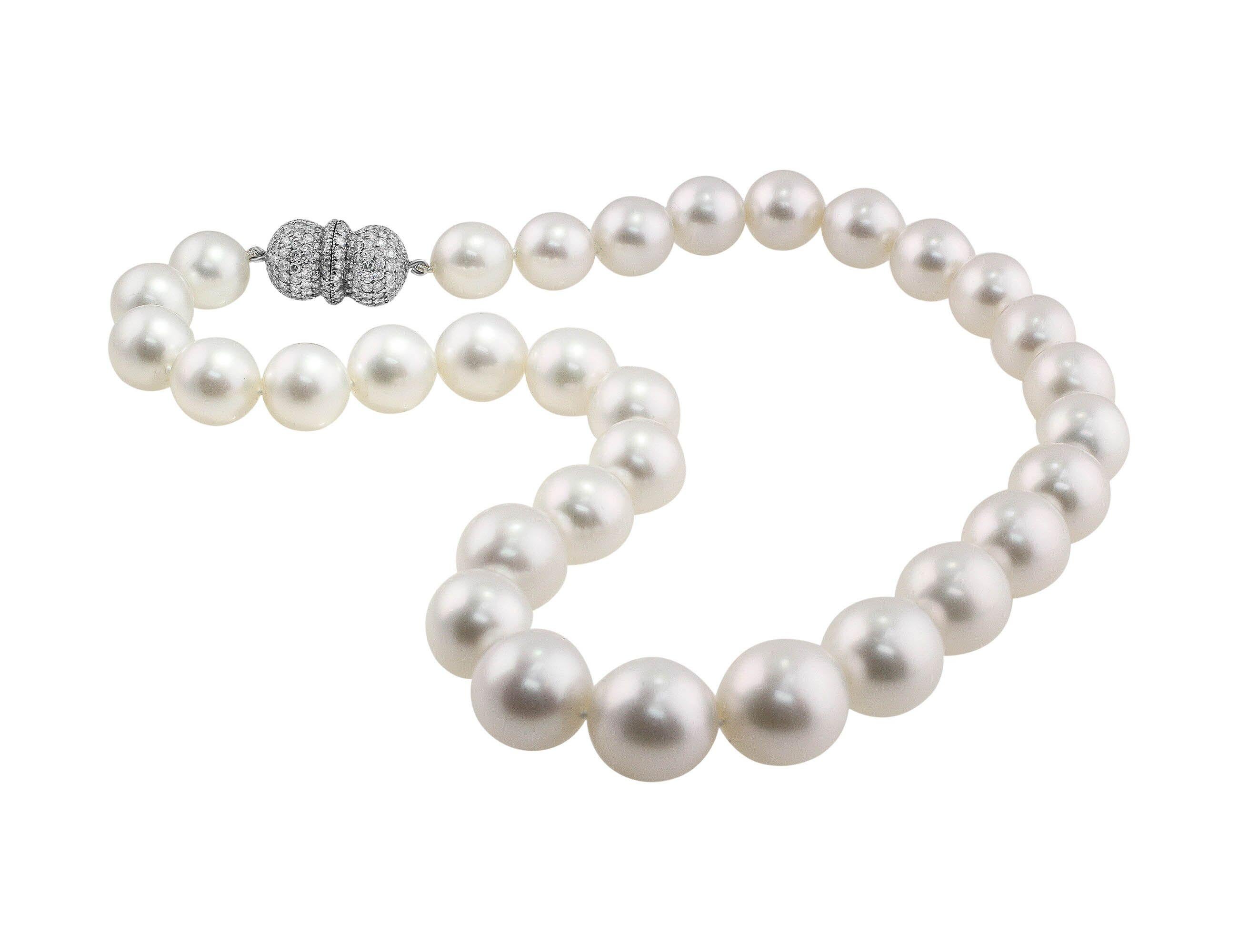 Women's South Sea Pearl Necklace with Pave Diamond Platinum Clasp For Sale