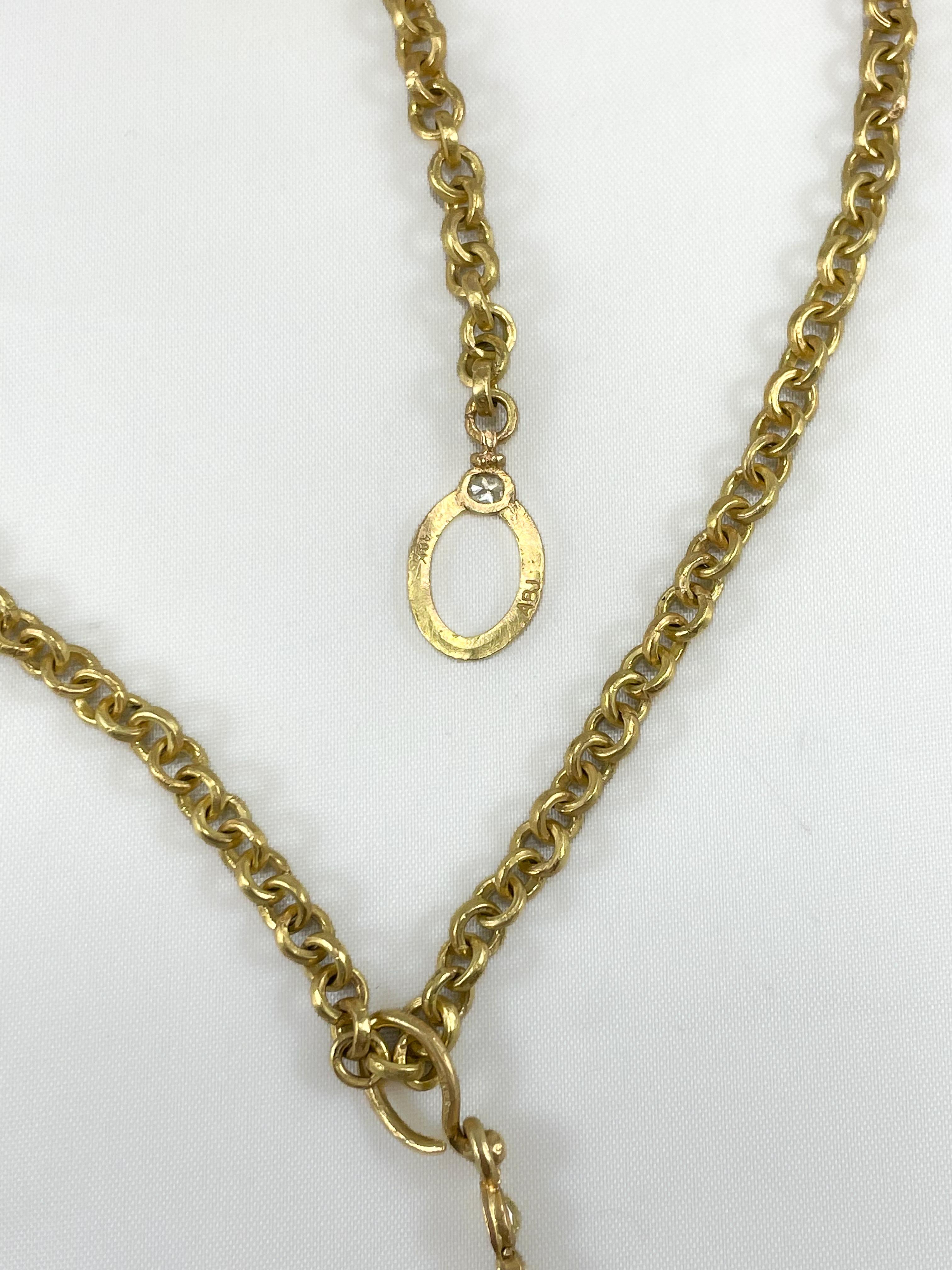 17 mm Cremefarbene Perle an 18K Gold Kette Halskette Diamant-Anhänger und Knöpfen-Verschluss im Angebot 3