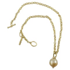 17mm Cream Pearl on 18K Gold Chain Necklace Diamond Enhancer and Toggle Clasp