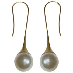 South Sea Pearl on Medium Trumpet Drop Earrings in 18 Karat Gold, A2 by Arunashi