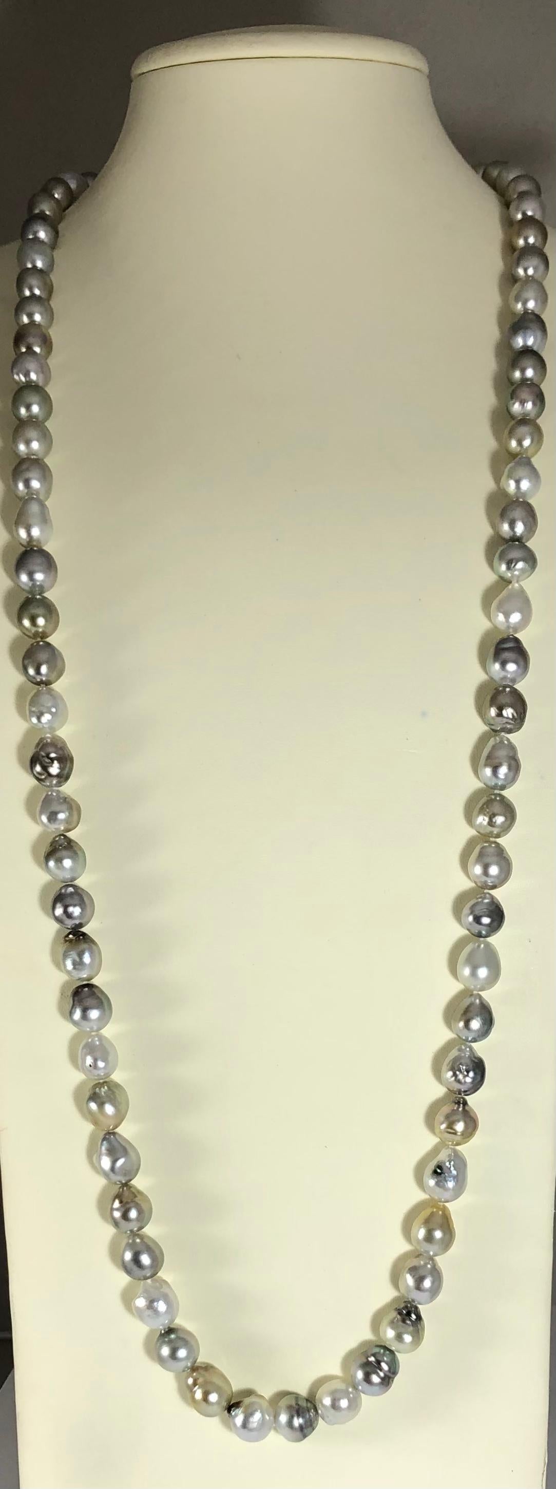 Uncut South Sea Pearl Opera Necklace with 18 Karat White Gold Clasp For Sale