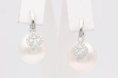 South Sea Pearl Oval Shape Drop Earrings with Diamond Accent