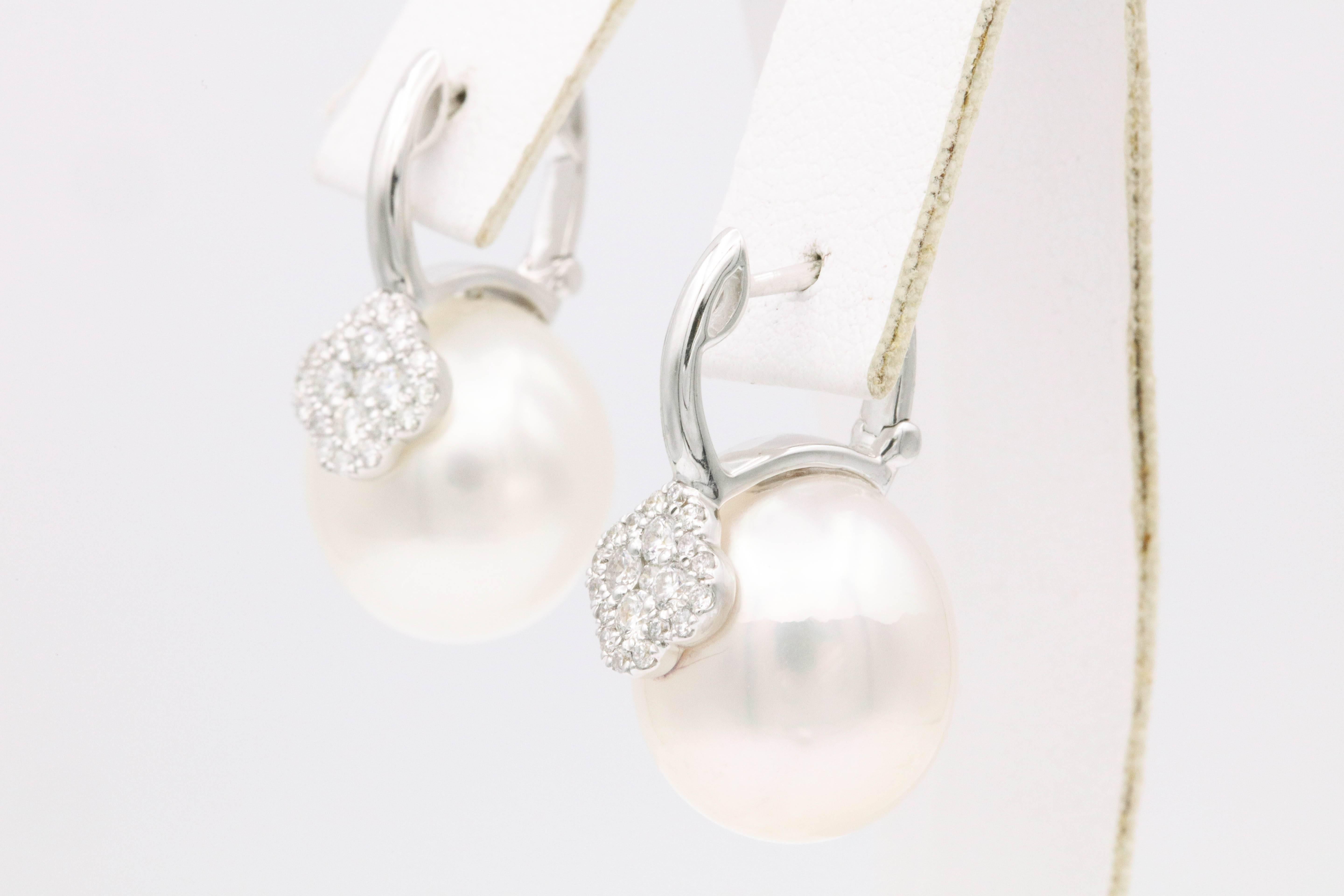 drop pearl earrings with diamond accents