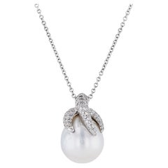 South Sea Pearl Pave Diamond White Gold Estate Pendant Necklace