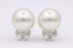 South Sea Pearl Pear Shape Diamond Earrings 0.85 Carat