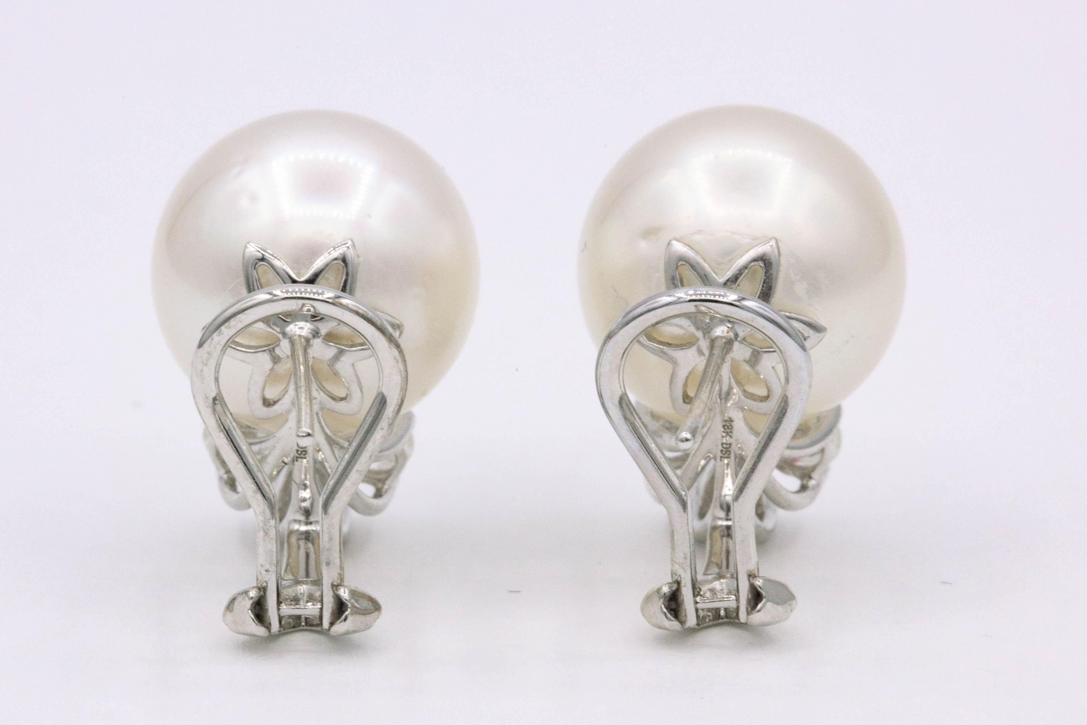 Pear Cut South Sea Pearl Pear Shape Diamond Earrings 0.85 Carat For Sale