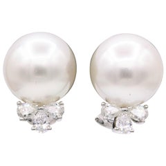 South Sea Pearl Pear Shape Diamond Earrings 0.85 Carat