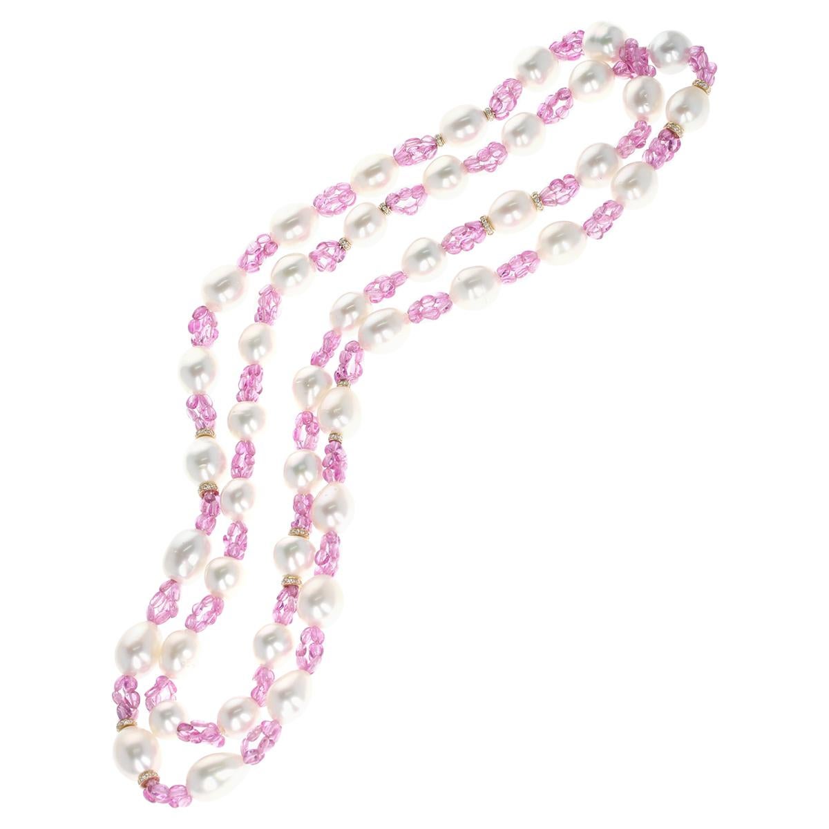 South Sea Pearl, Pink Sapphire, and Diamond and Gold Roundels Necklace