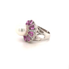 South Sea Pearl, Pink Sapphire and Diamond Cocktail Ring