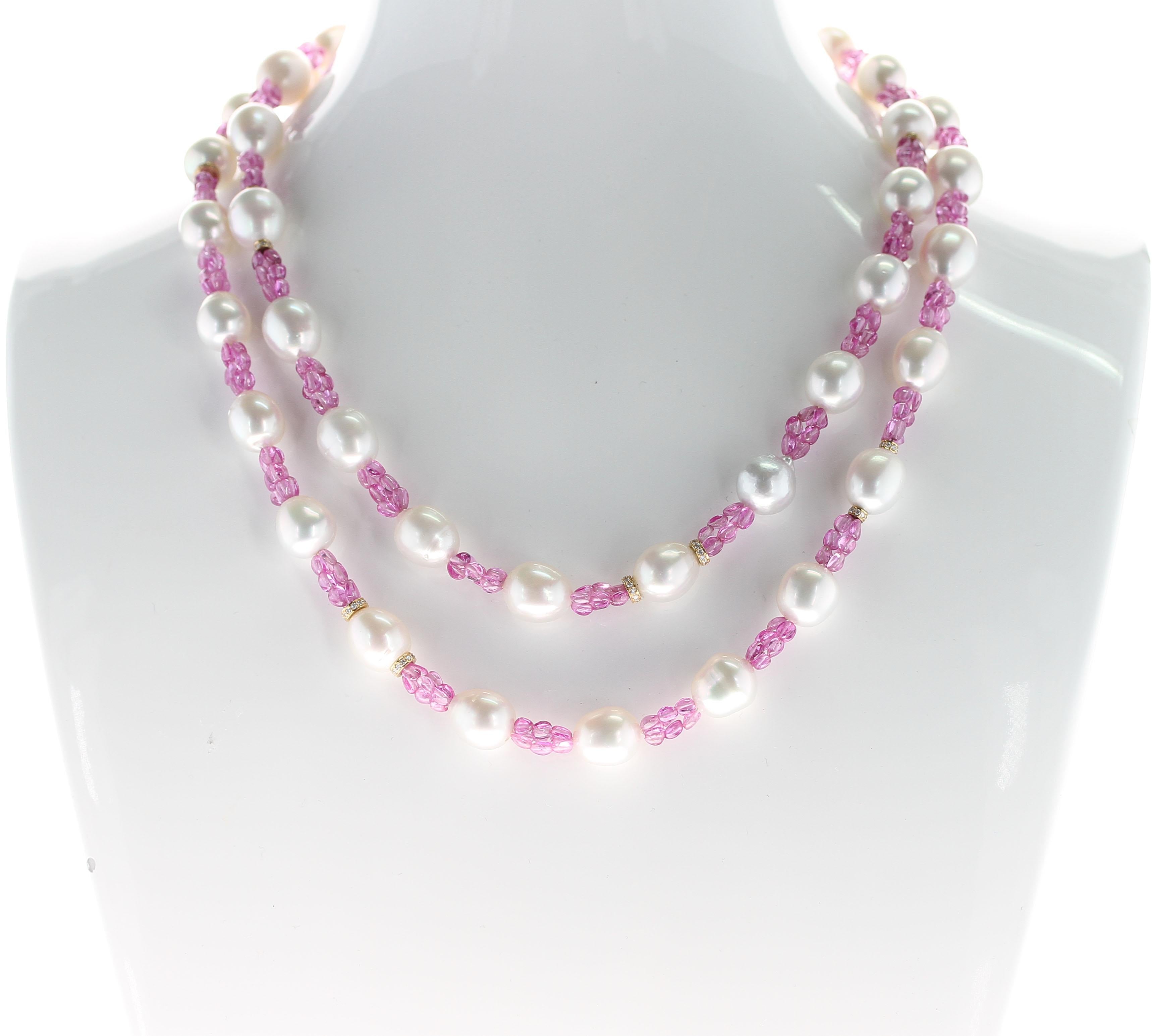 South Sea Pearl, Pink Sapphire, and Diamond and Gold Roundels Necklace 2