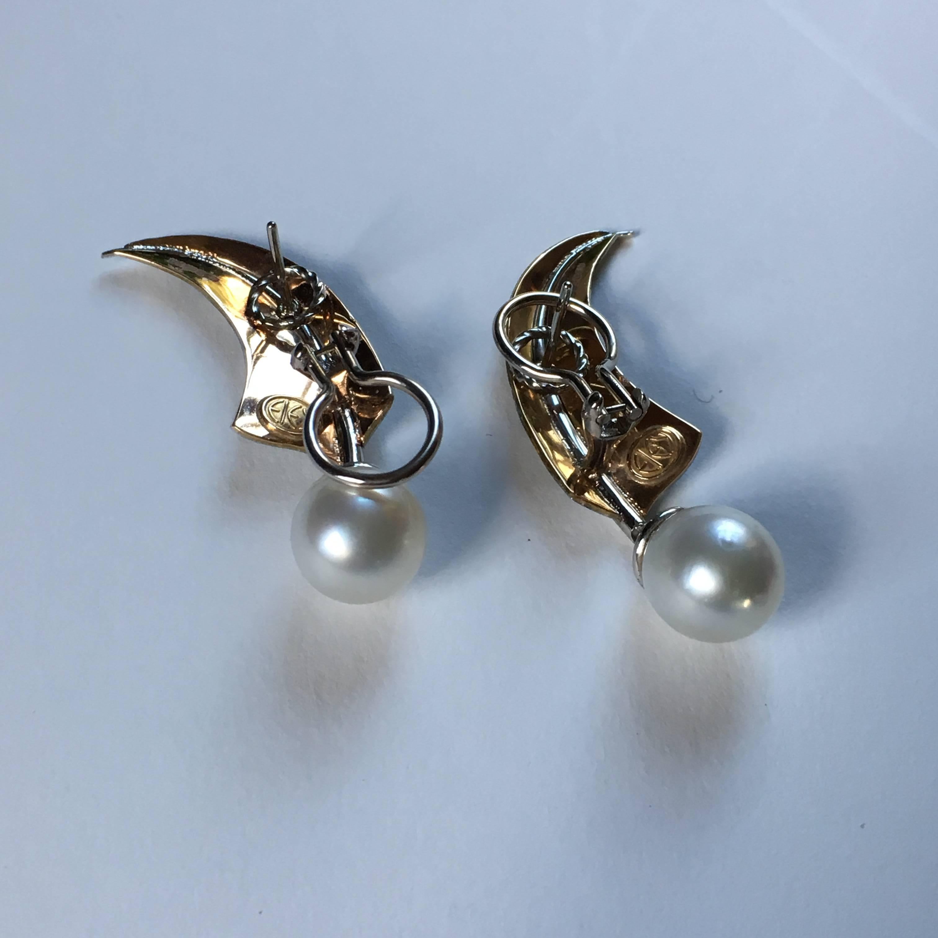 Annabel Eley South Sea Pearl Platinum Oxidised Red Gold Drop Earrings In New Condition In Huntingdon, GB