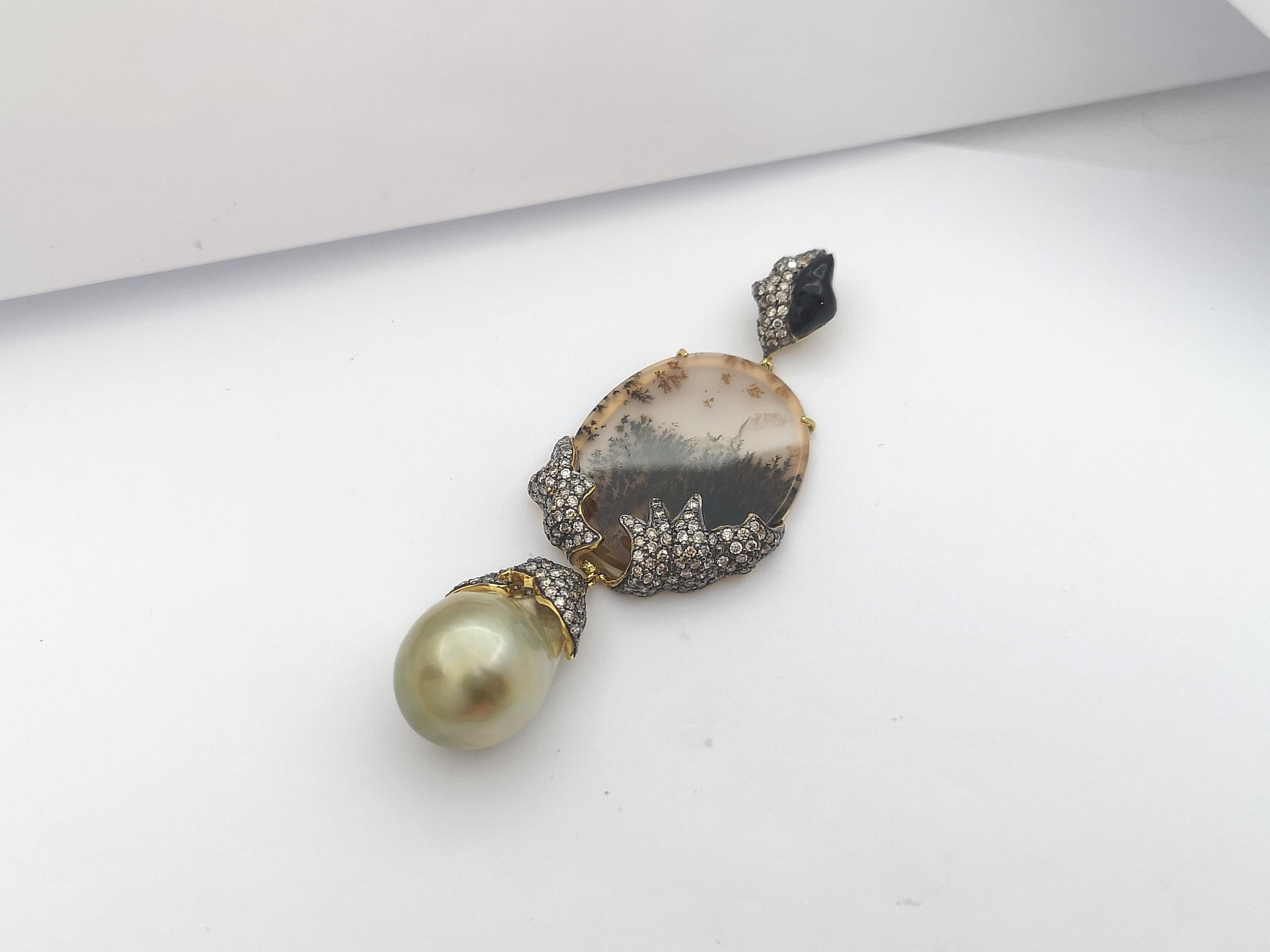 South Sea Pearl, Quartz, Brown Diamond with Black Spinel Necklace in 18K Gold For Sale 6