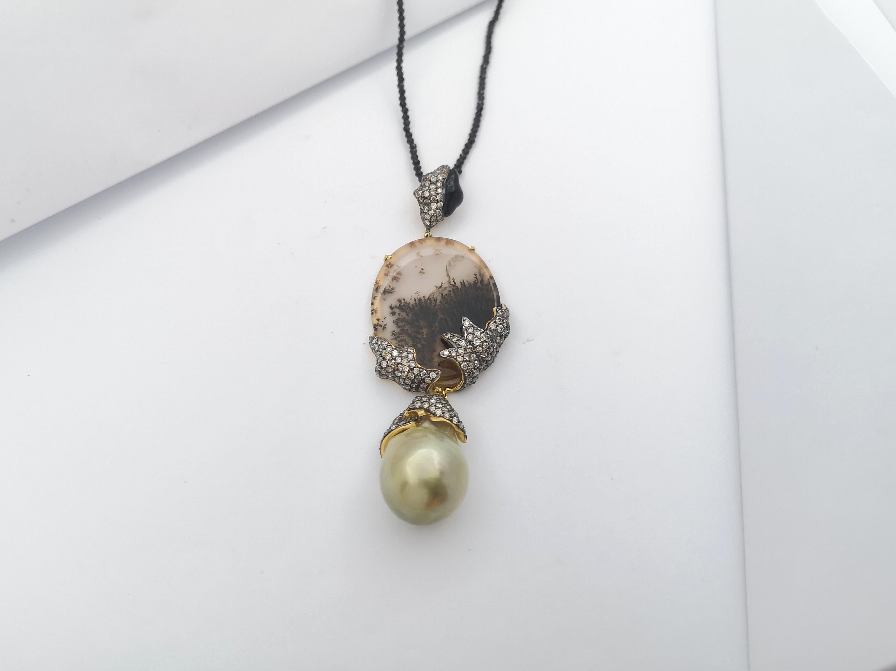 South Sea Pearl, Quartz, Brown Diamond with Black Spinel Necklace in 18K Gold For Sale 10