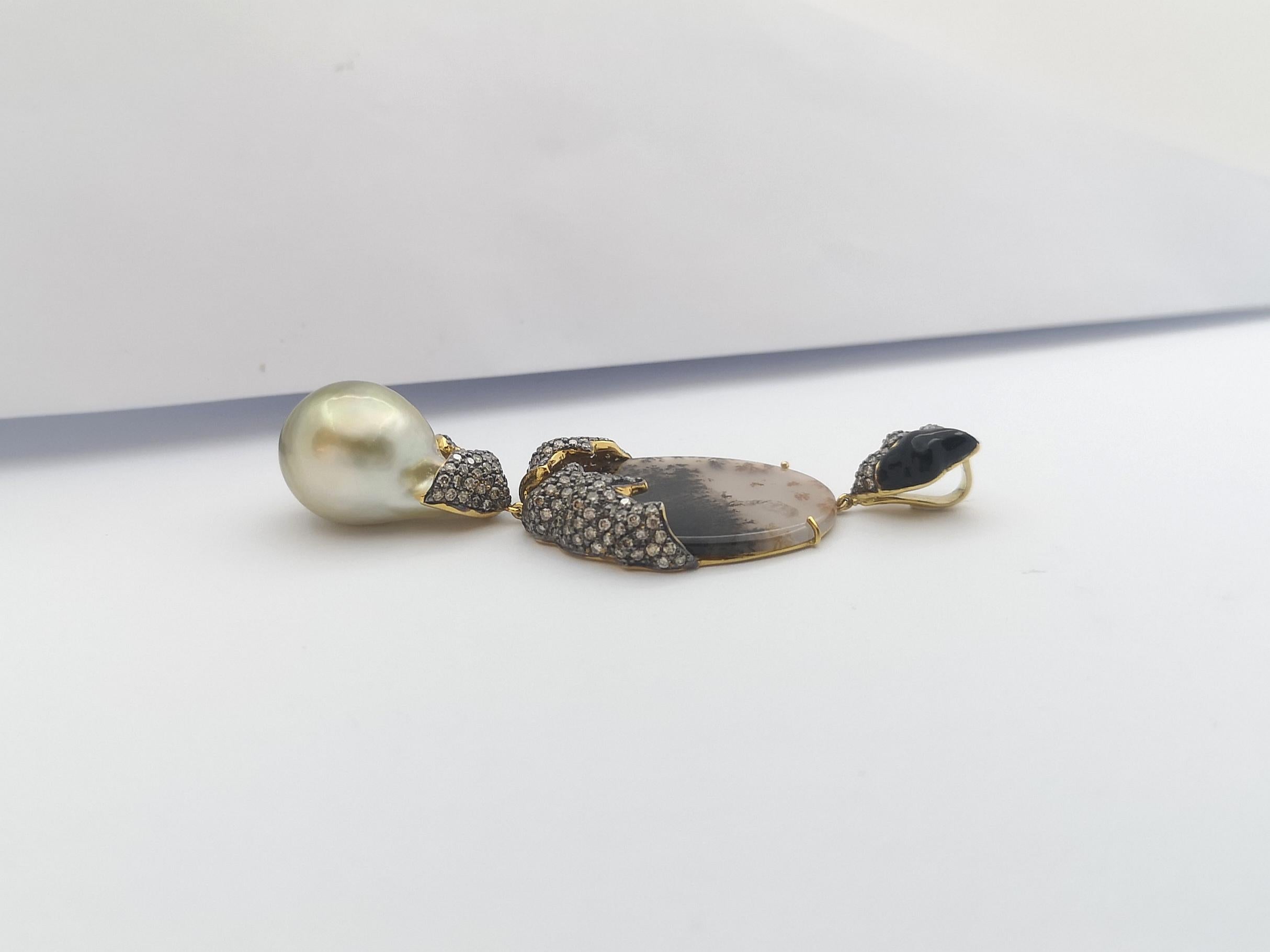 Südseeperle, Quarz, brauner Diamant mit schwarzem Spinell Halskette in 18K Gold im Angebot 12