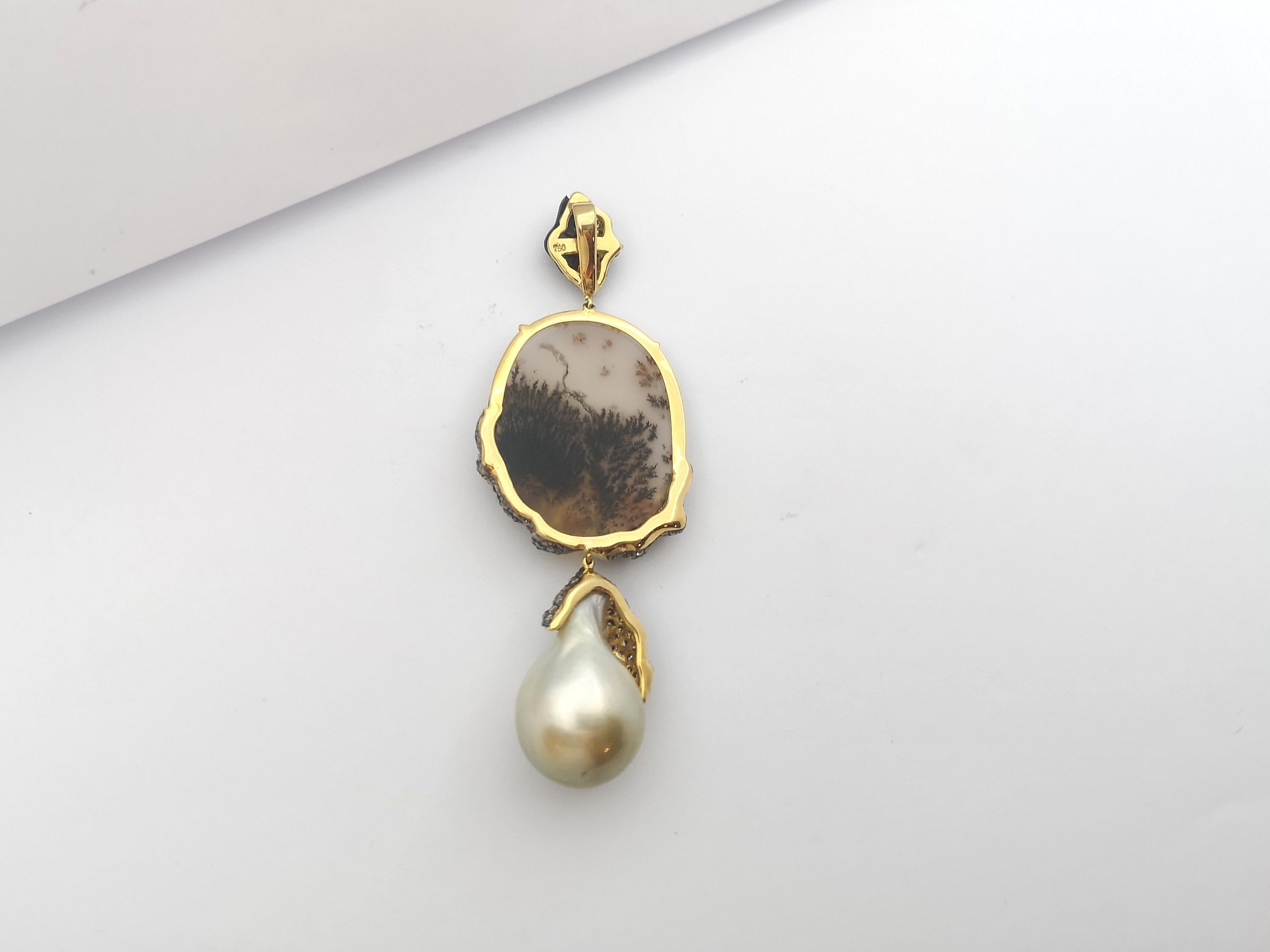 South Sea Pearl, Quartz, Brown Diamond with Black Spinel Necklace in 18K Gold For Sale 13