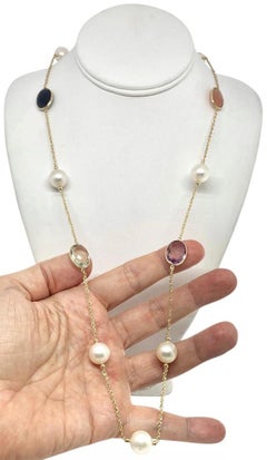 Südseeperlen-Quarz-Halskette 14k Gold 12,65 mm 35" zertifiziert