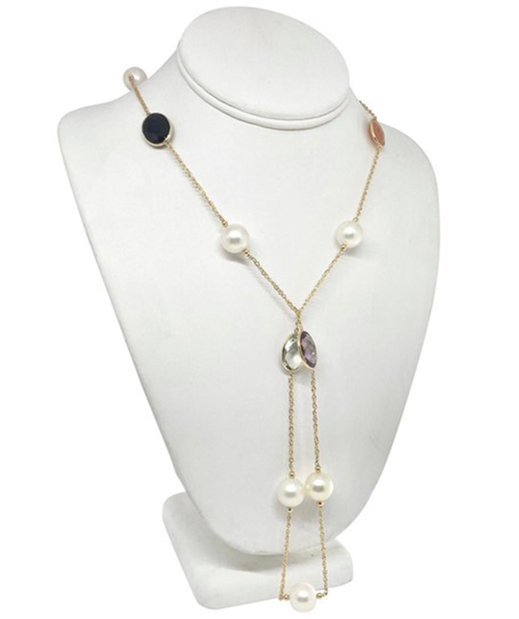 Modern South Sea Pearl Quartz Necklace 14k Gold Certified For Sale