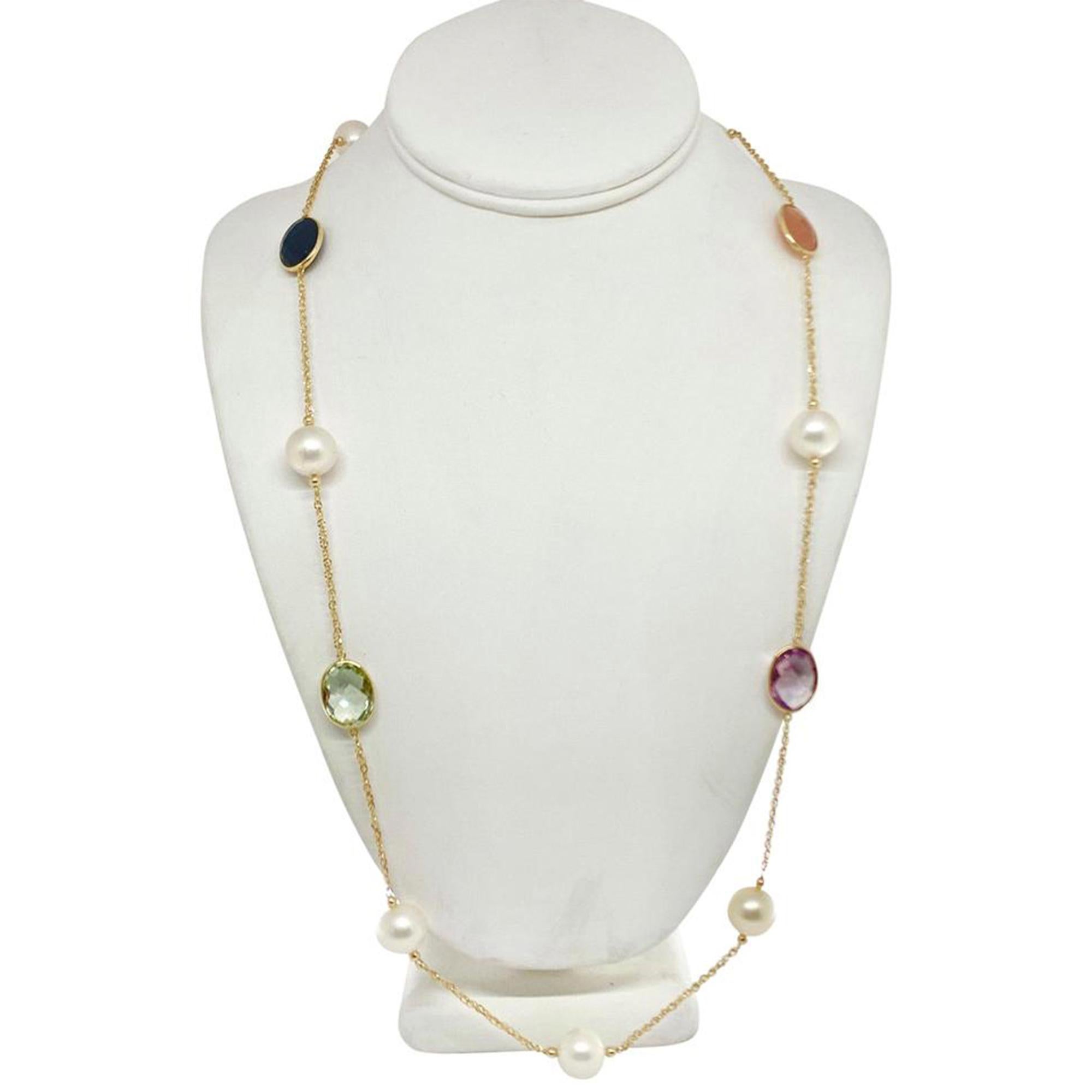 Round Cut South Sea Pearl Quartz Necklace 14k Gold Certified For Sale