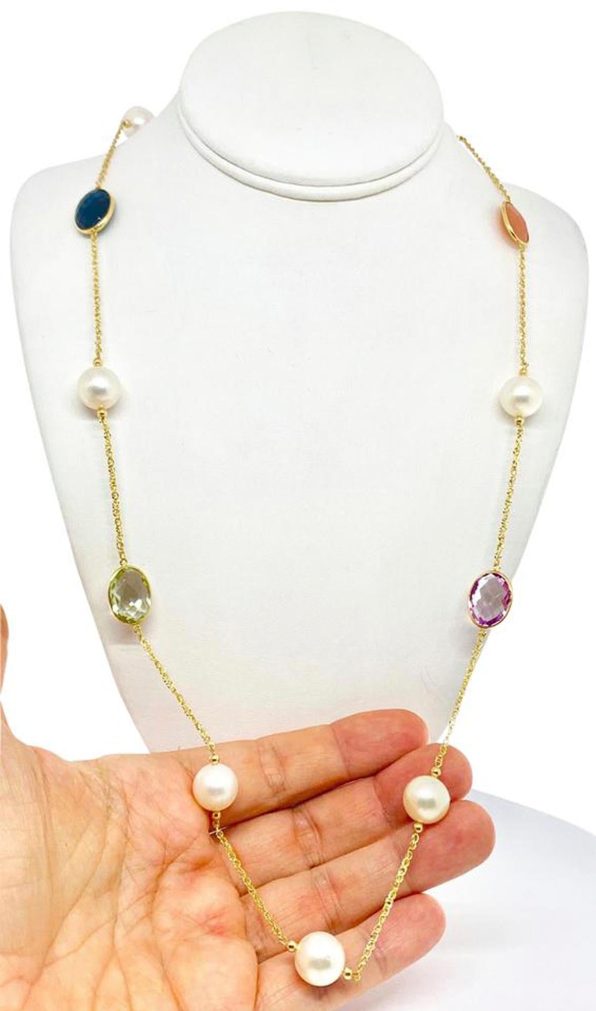 Women's South Sea Pearl Quartz Necklace 14k Gold Certified For Sale
