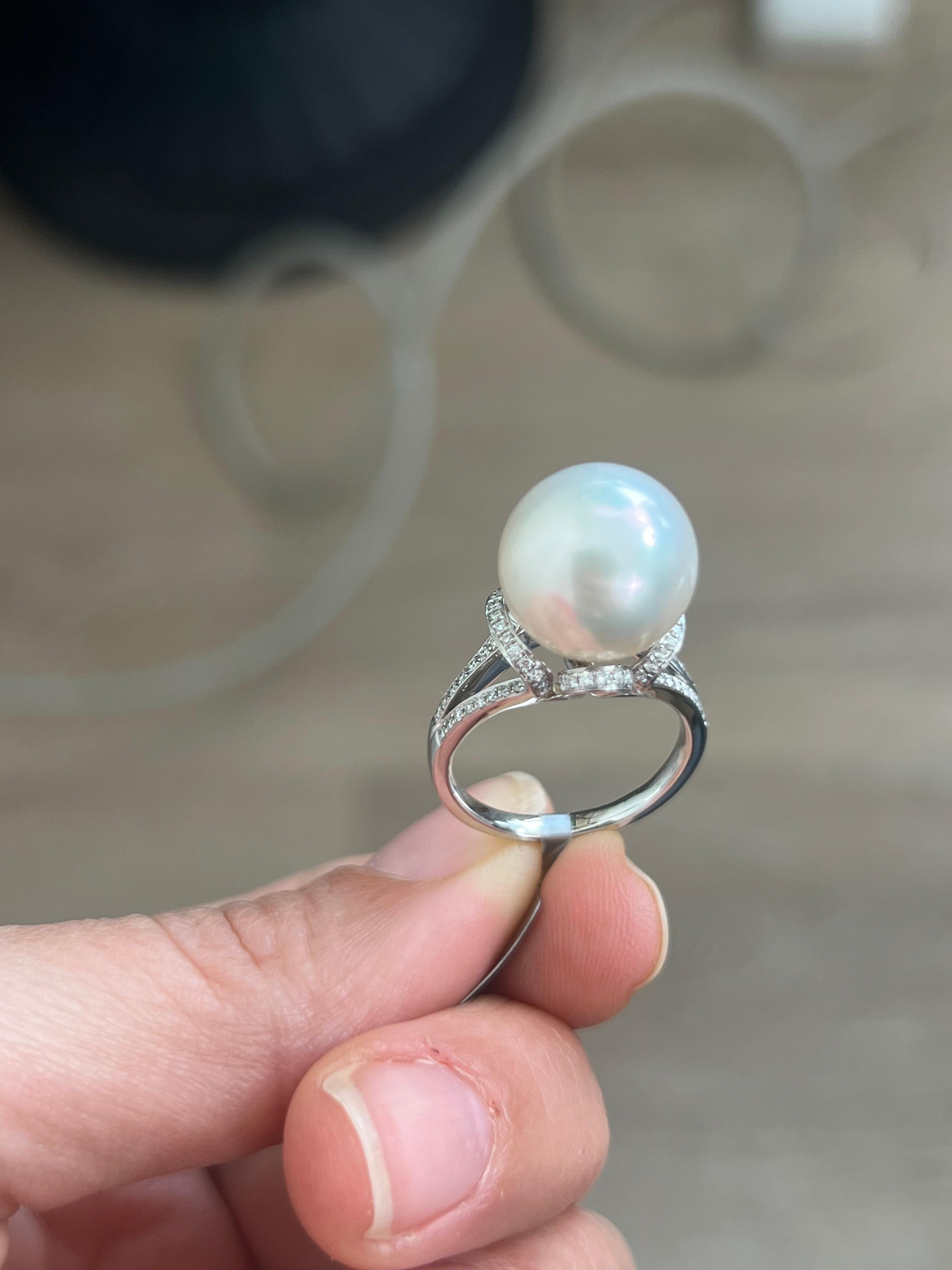South Sea Pearl Ring 18k White Gold For Sale 2