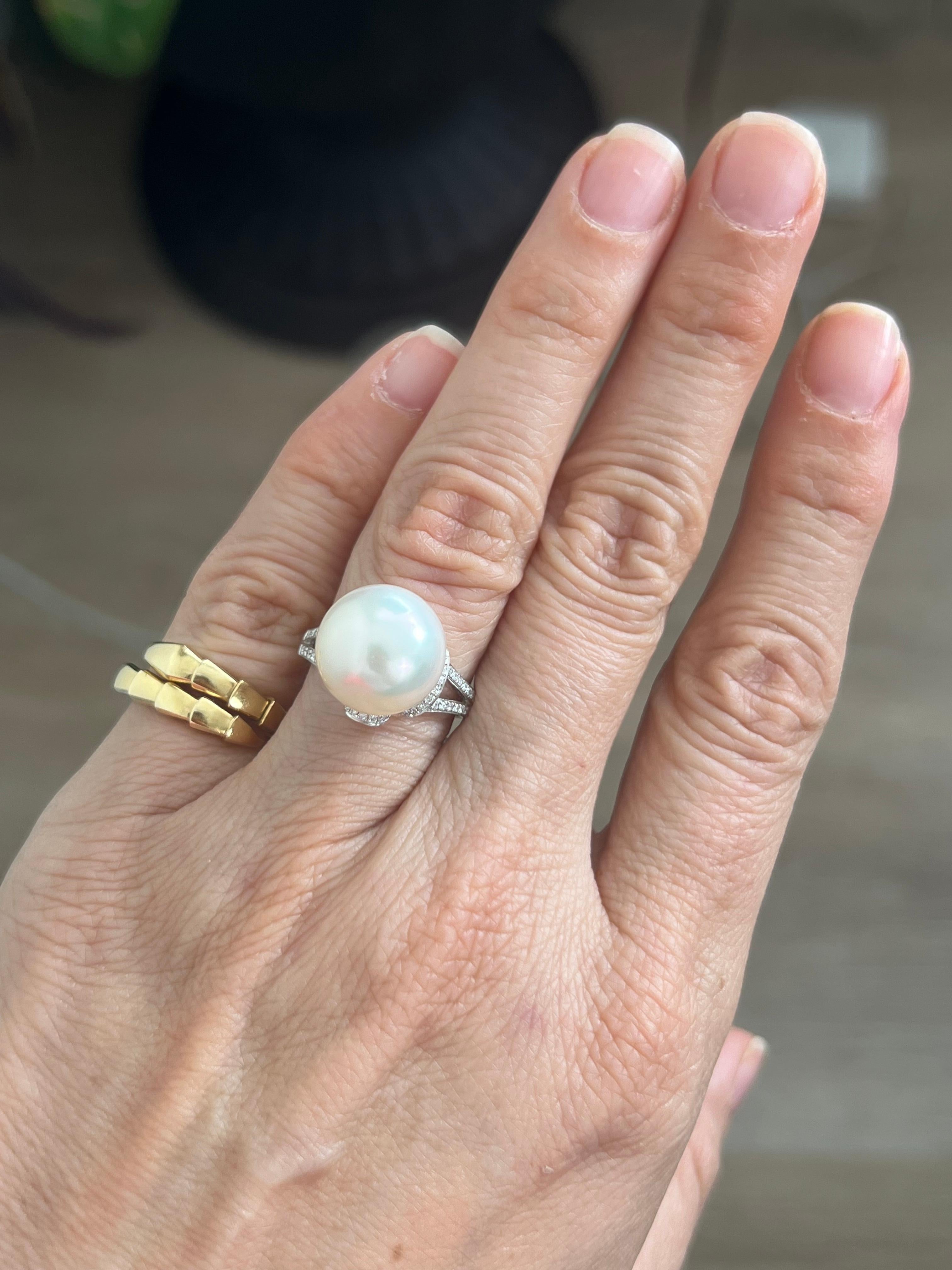 South Sea Pearl Ring 18k White Gold For Sale 3