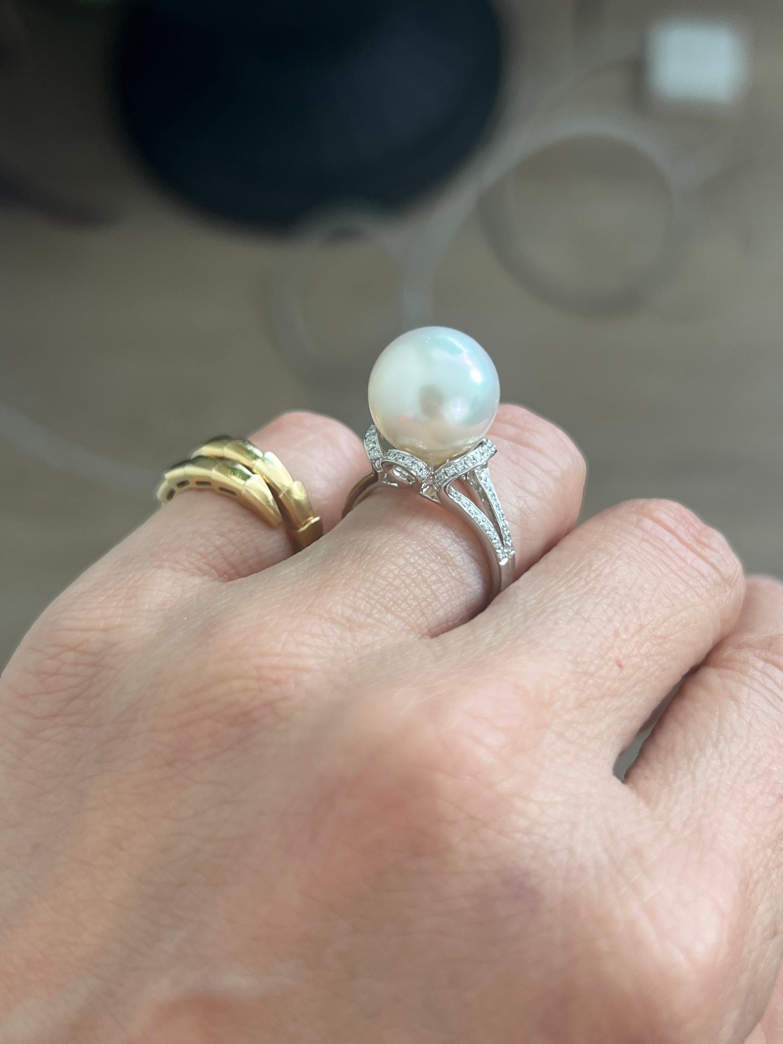 South Sea Pearl Ring 18k White Gold For Sale 8