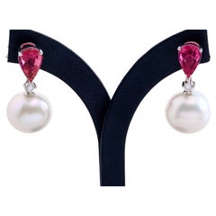 Eostre South Sea Pearl, Rubellite and Diamond Earring in 18K White Gold