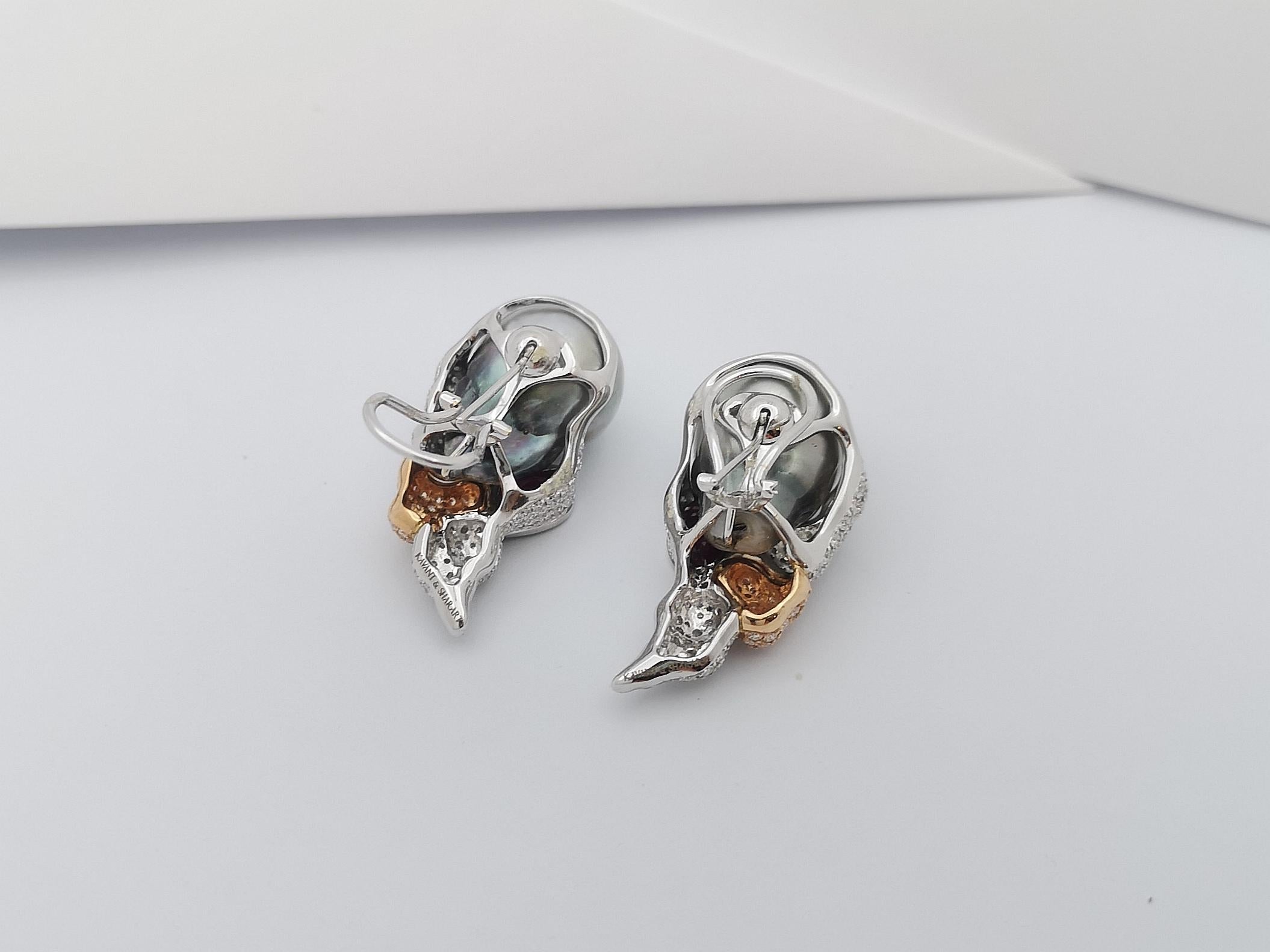 Südseeperlen-, Rubin- und Diamant-Ohrringe aus 18 Karat Weißgold in Fassung im Angebot 4