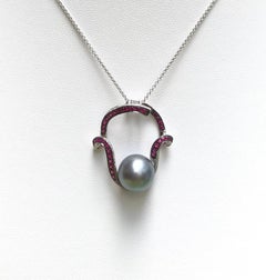 South Sea Pearl, Ruby and Diamond Pendant set in 18 Karat White Gold Settings