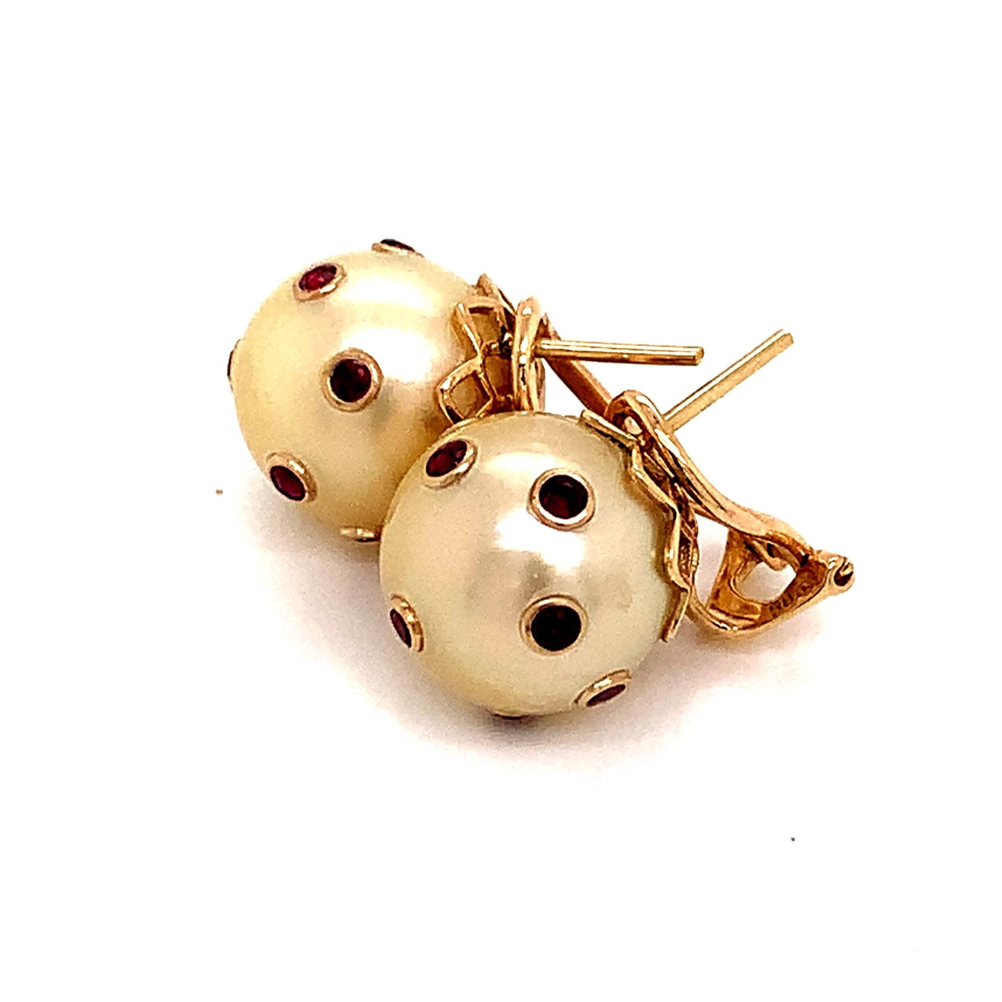 South Sea Pearl Ruby Earrings 14k Gold 0.27ctw Certified For Sale 5