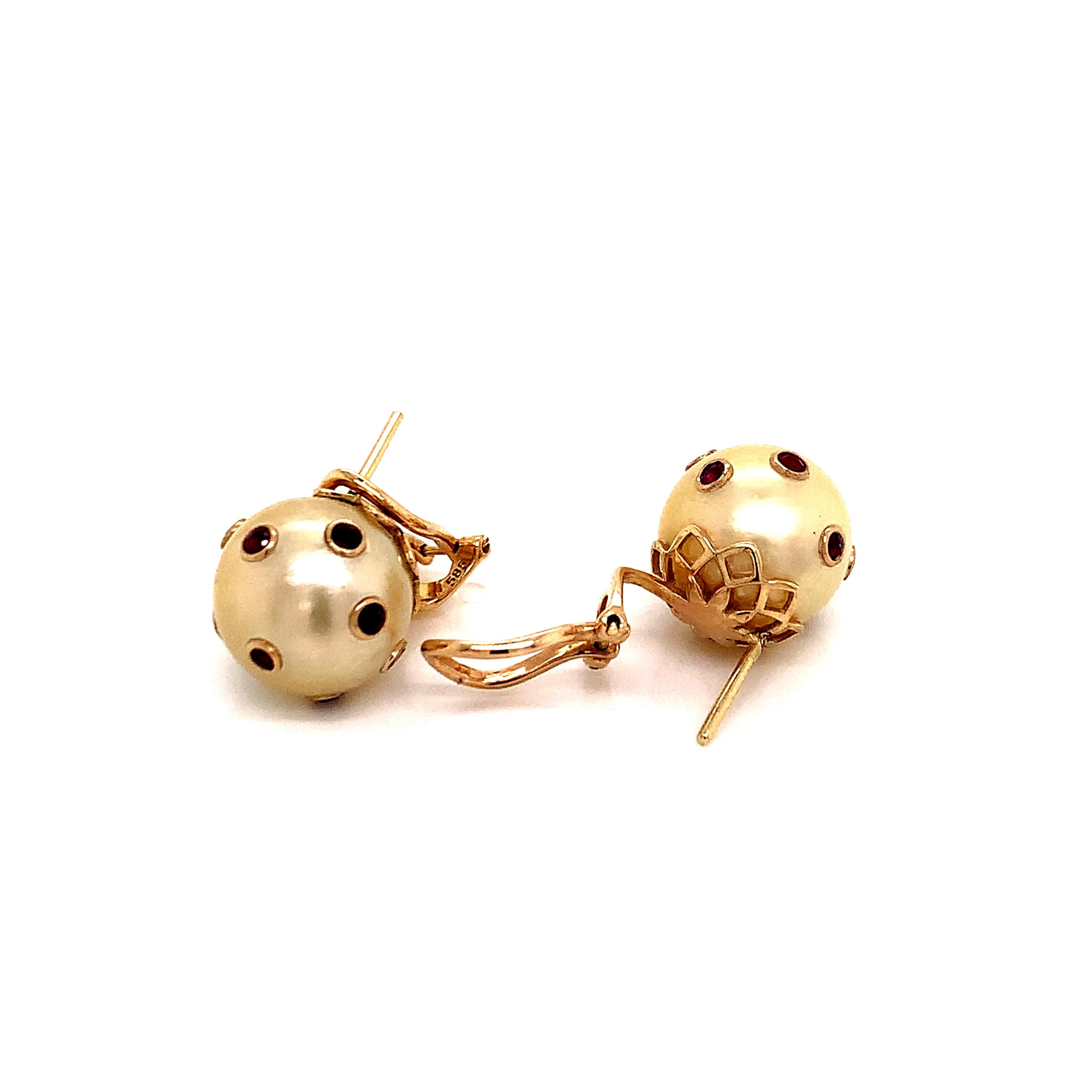 South Sea Pearl Ruby Earrings 14k Gold 0.27ctw Certified For Sale 7