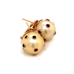 South Sea Pearl Ruby Earrings 14k Gold 0.27ctw Certified