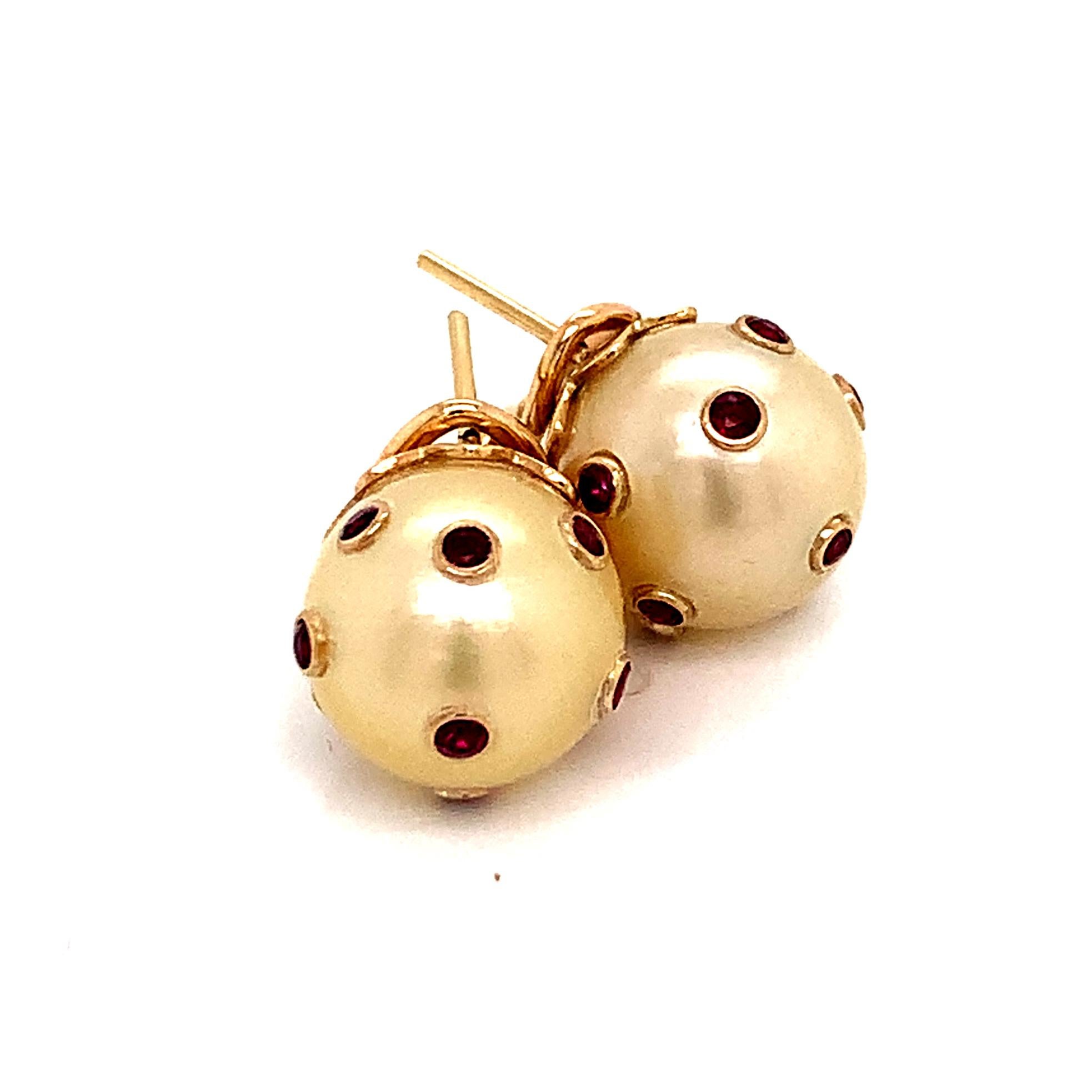 South Sea Pearl Ruby Earrings 14k Gold 0.27ctw Certified For Sale 1