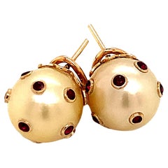 South Sea Pearl Ruby Earrings 14k Gold 0.27 Ctw Certified