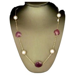 South Sea Pearl Ruby Necklace 14k Gold 8.5 mm 35.5" Certified