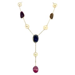 Collana di perle dei mari del sud, rubino e zaffiro, oro 14k certificato