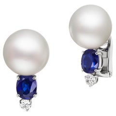 Südseeperle Saphir und Diamant-Ohrringe