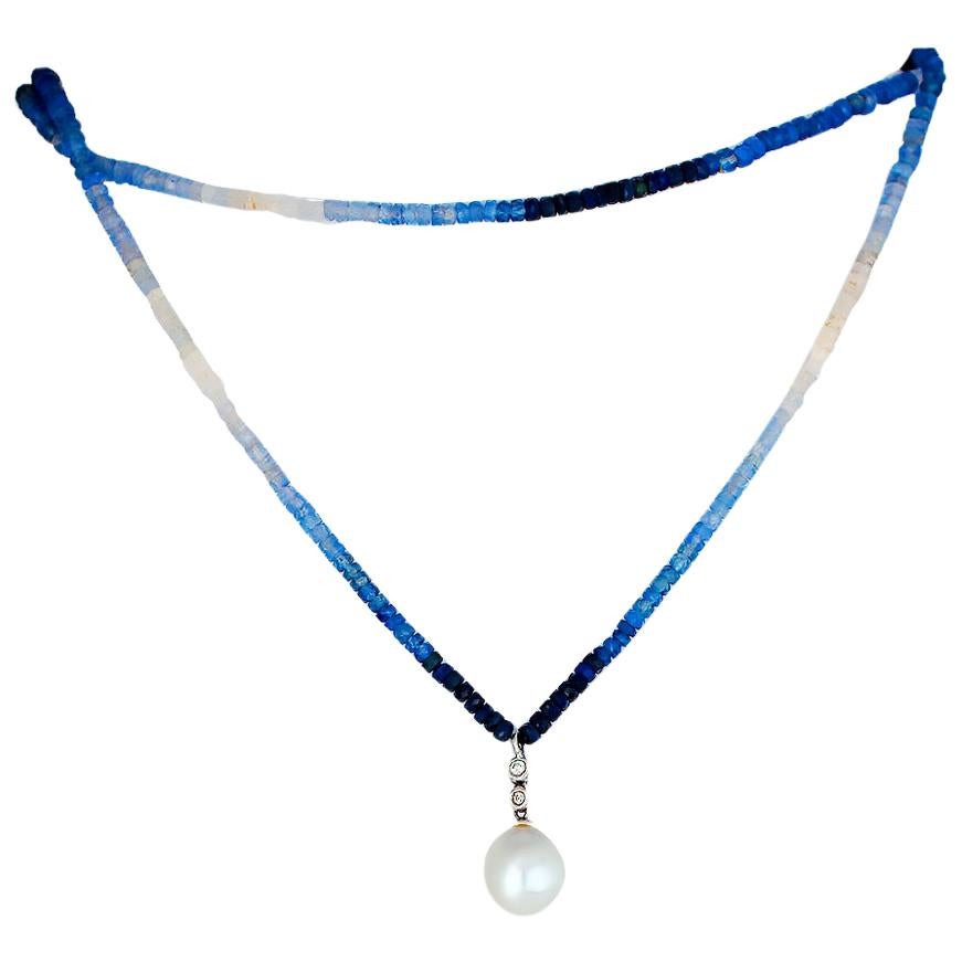 South Sea Pearl, Sapphire and Diamond Necklace For Sale