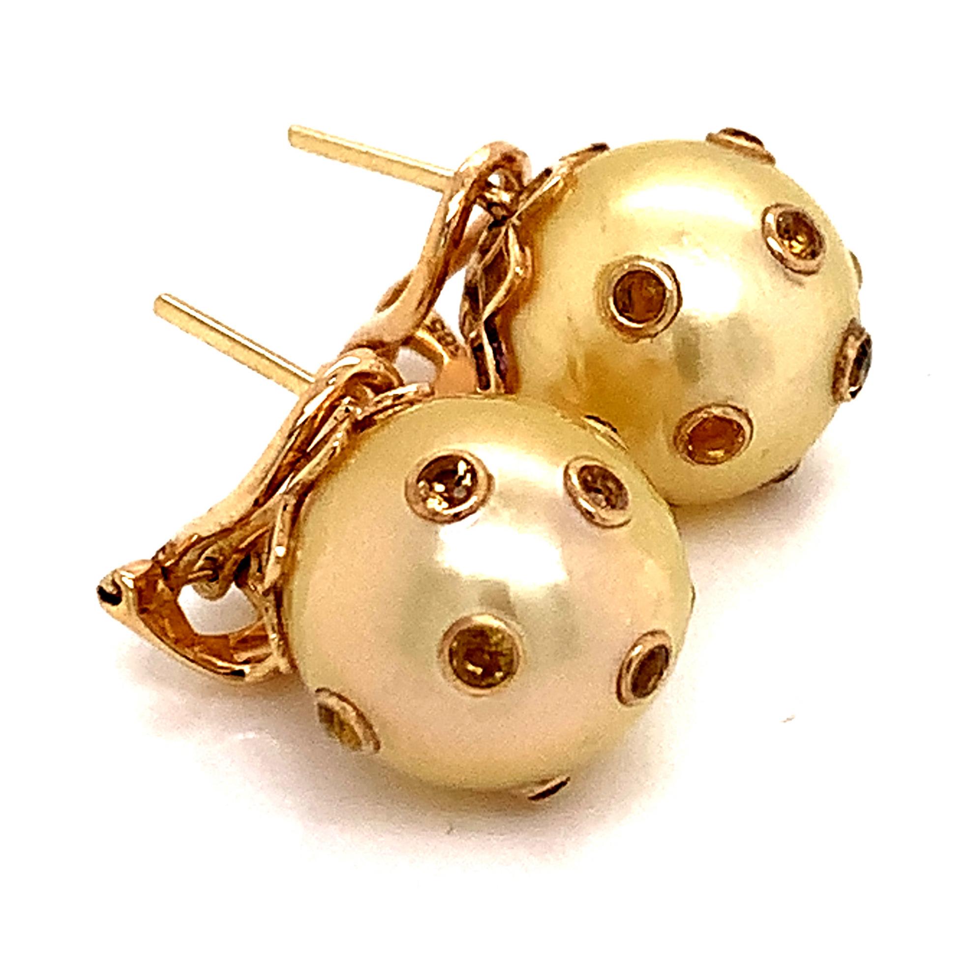 South Sea Pearl Sapphire Earrings 14k Gold Certified For Sale 4