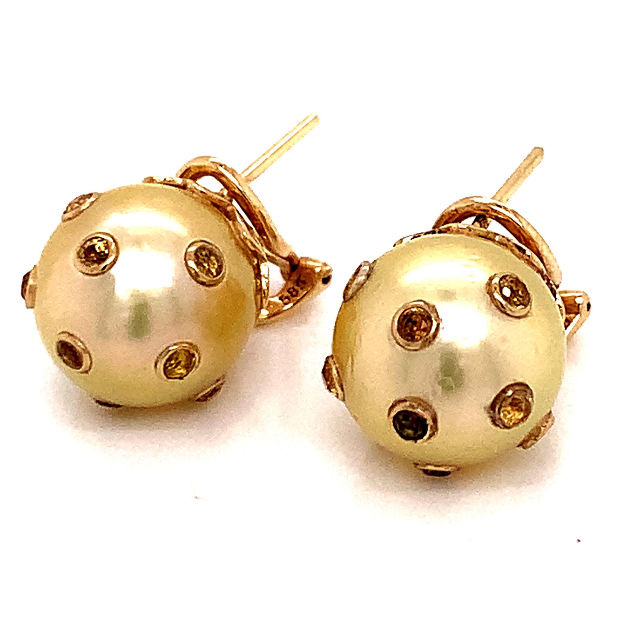 South Sea Pearl Sapphire Earrings 14k Gold Certified For Sale 5