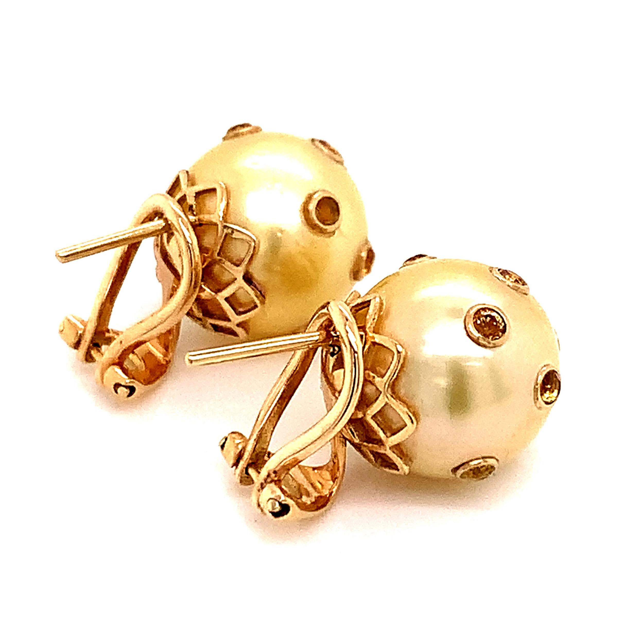South Sea Pearl Sapphire Earrings 14k Gold Certified For Sale 6