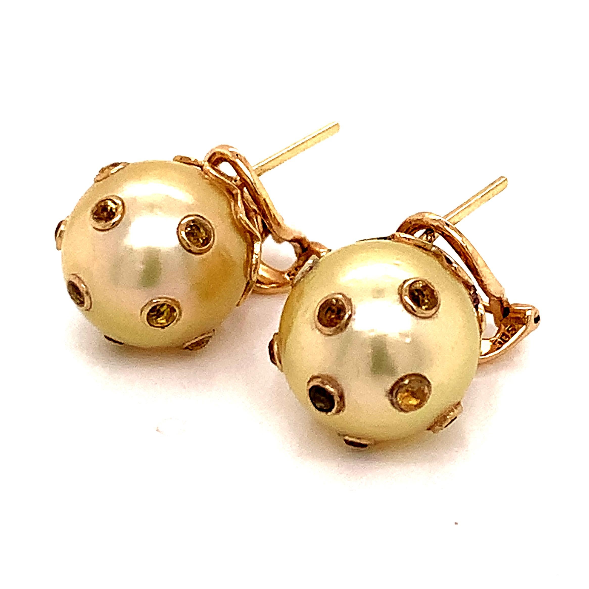South Sea Pearl Sapphire Earrings 14k Gold Certified For Sale 7