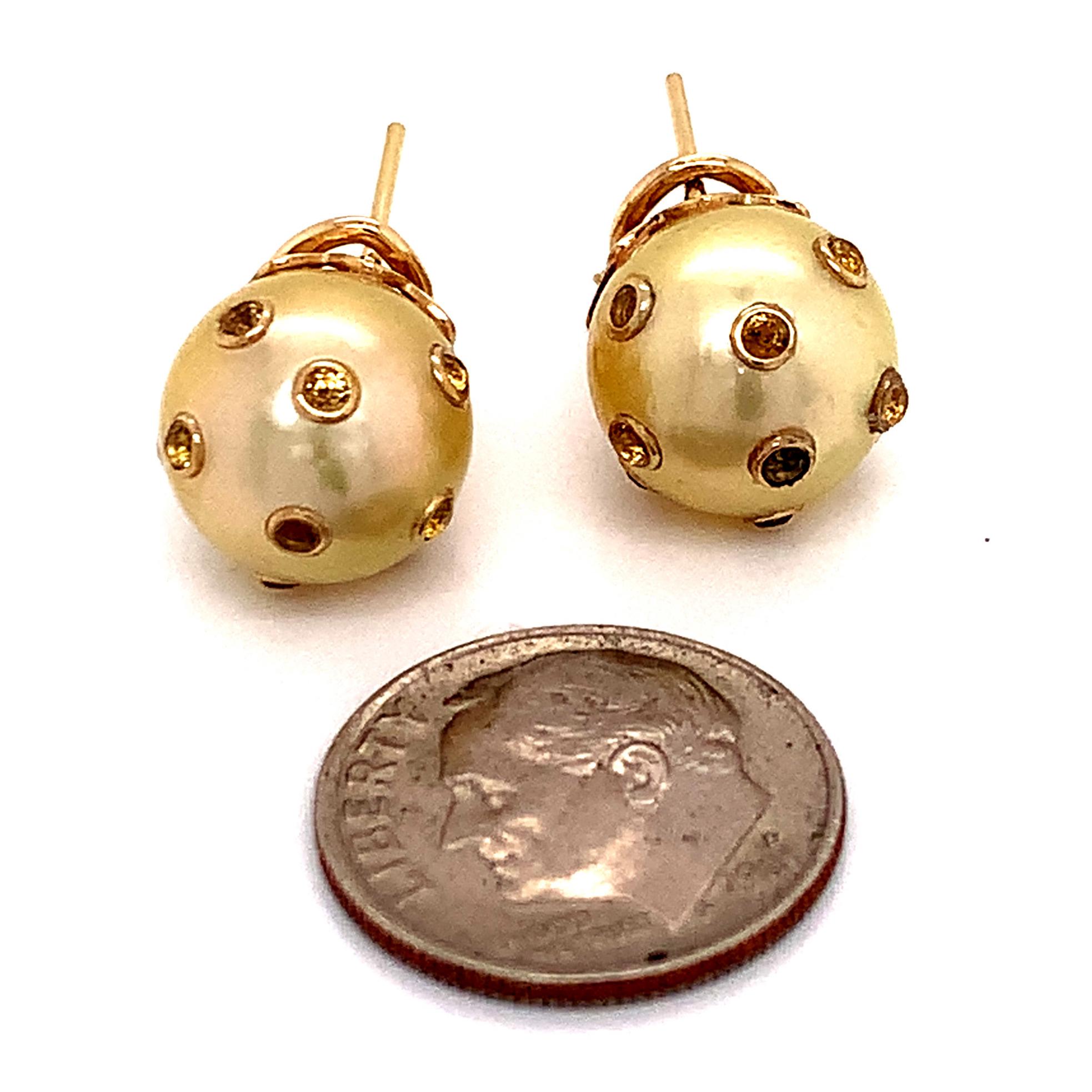 South Sea Pearl Sapphire Earrings 14k Gold Certified For Sale 1