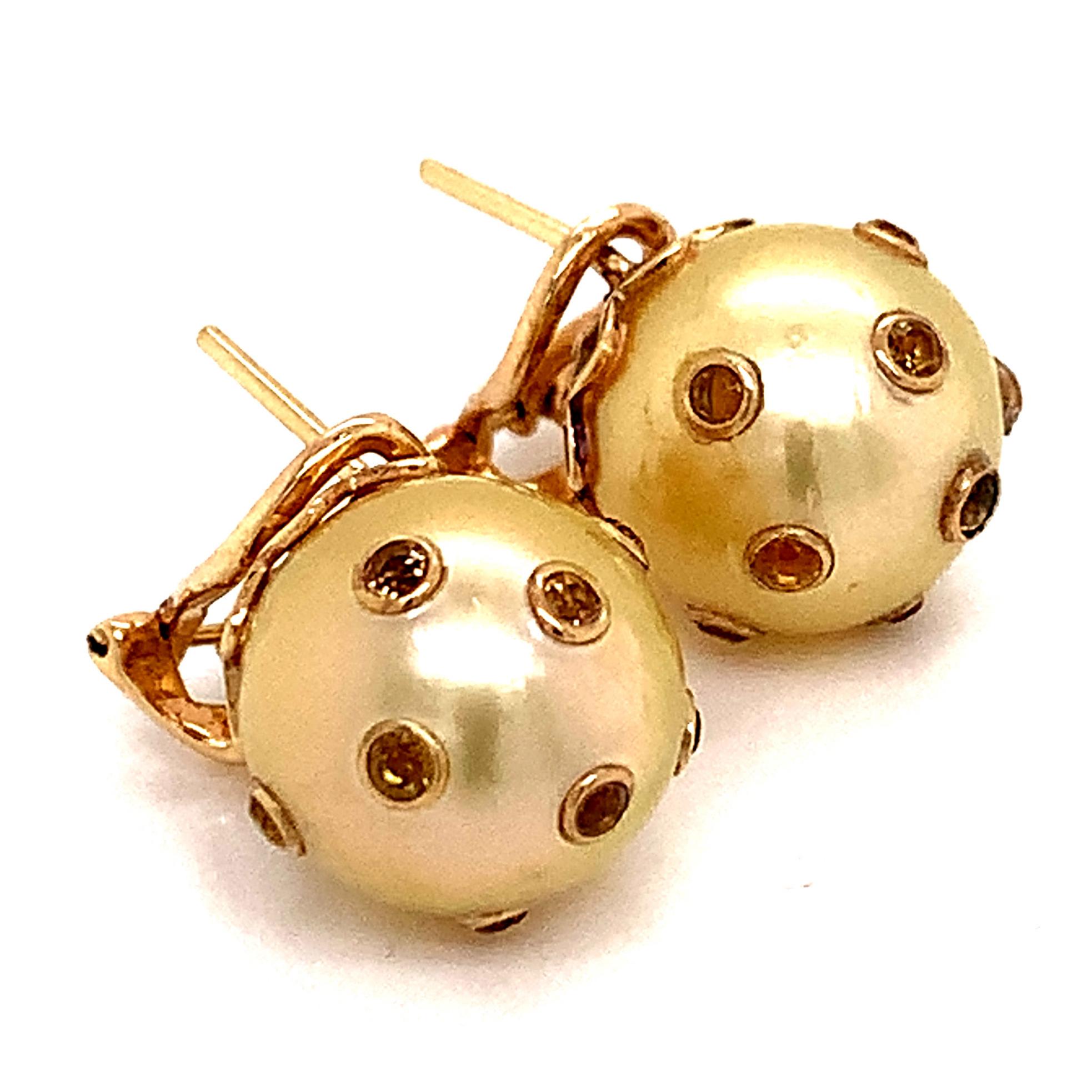 South Sea Pearl Sapphire Earrings 14k Gold Certified For Sale 2
