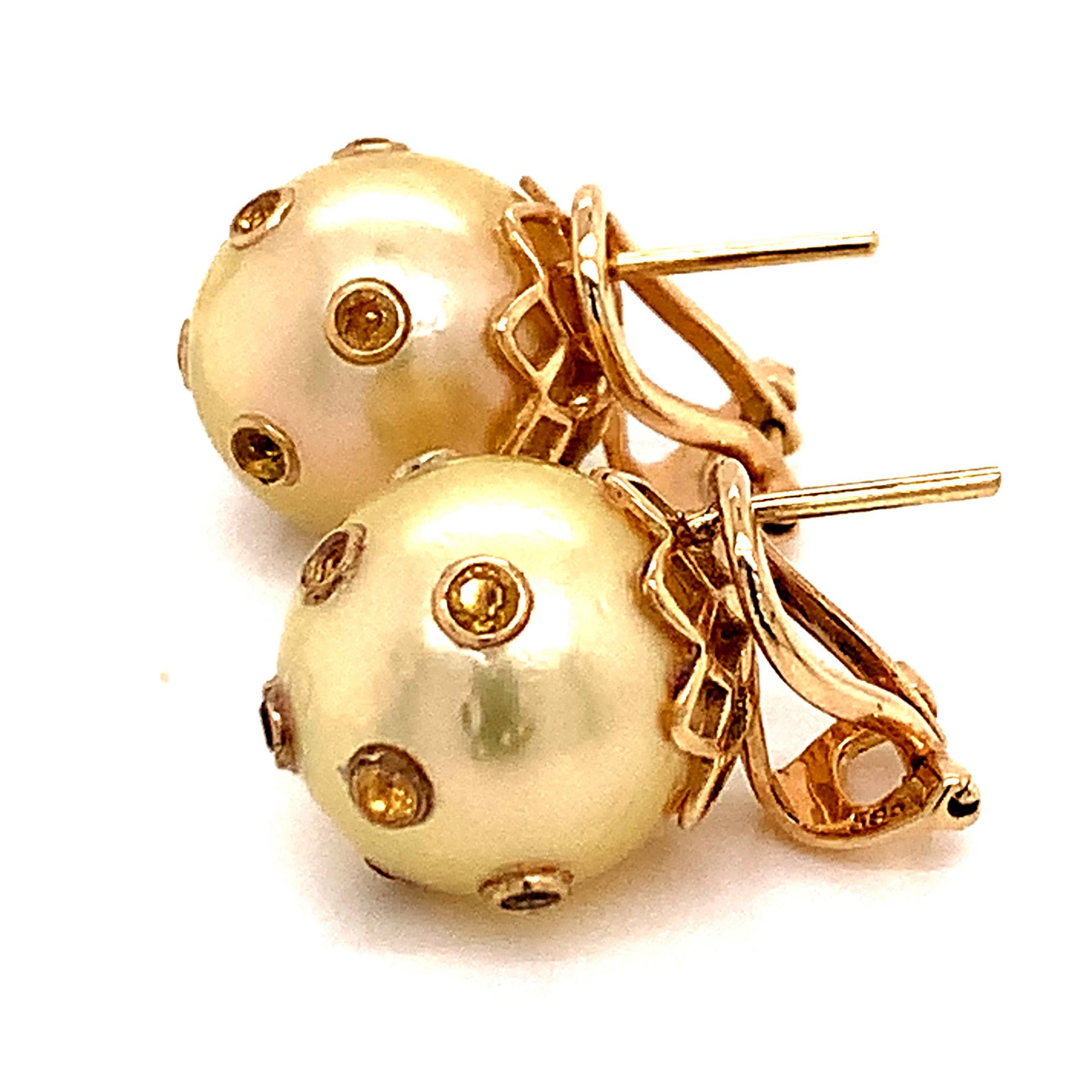 South Sea Pearl Sapphire Earrings 14k Gold Certified For Sale 3