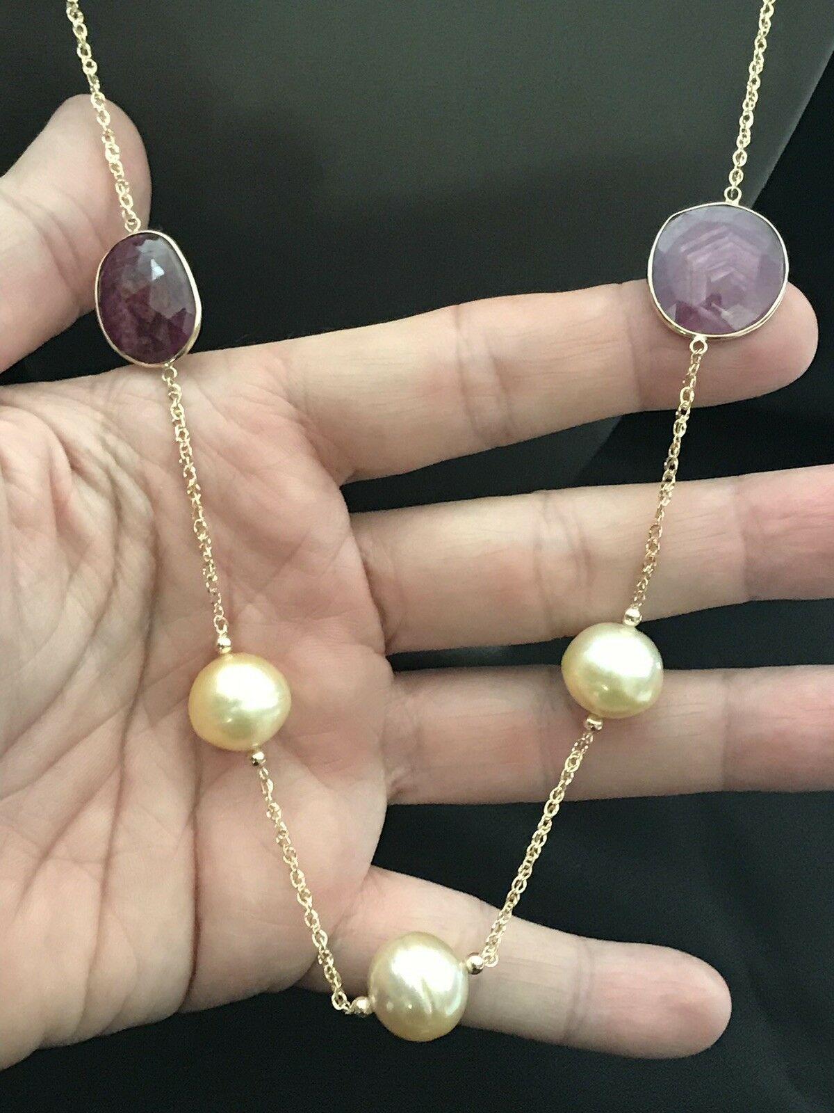South Sea Pearl Sapphire Ruby 14 Karat Necklace Italy Certified For Sale 3