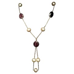 South Sea Pearl Sapphire Ruby 14 Karat Necklace Italy Certified