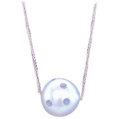 South Sea Pearl Sapphire Slide Necklace 0.60 Carat 18 Karat White Gold