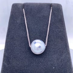 South Sea Pearl Sapphire Slide Necklace 0.60 Carat 18 Karat White Gold