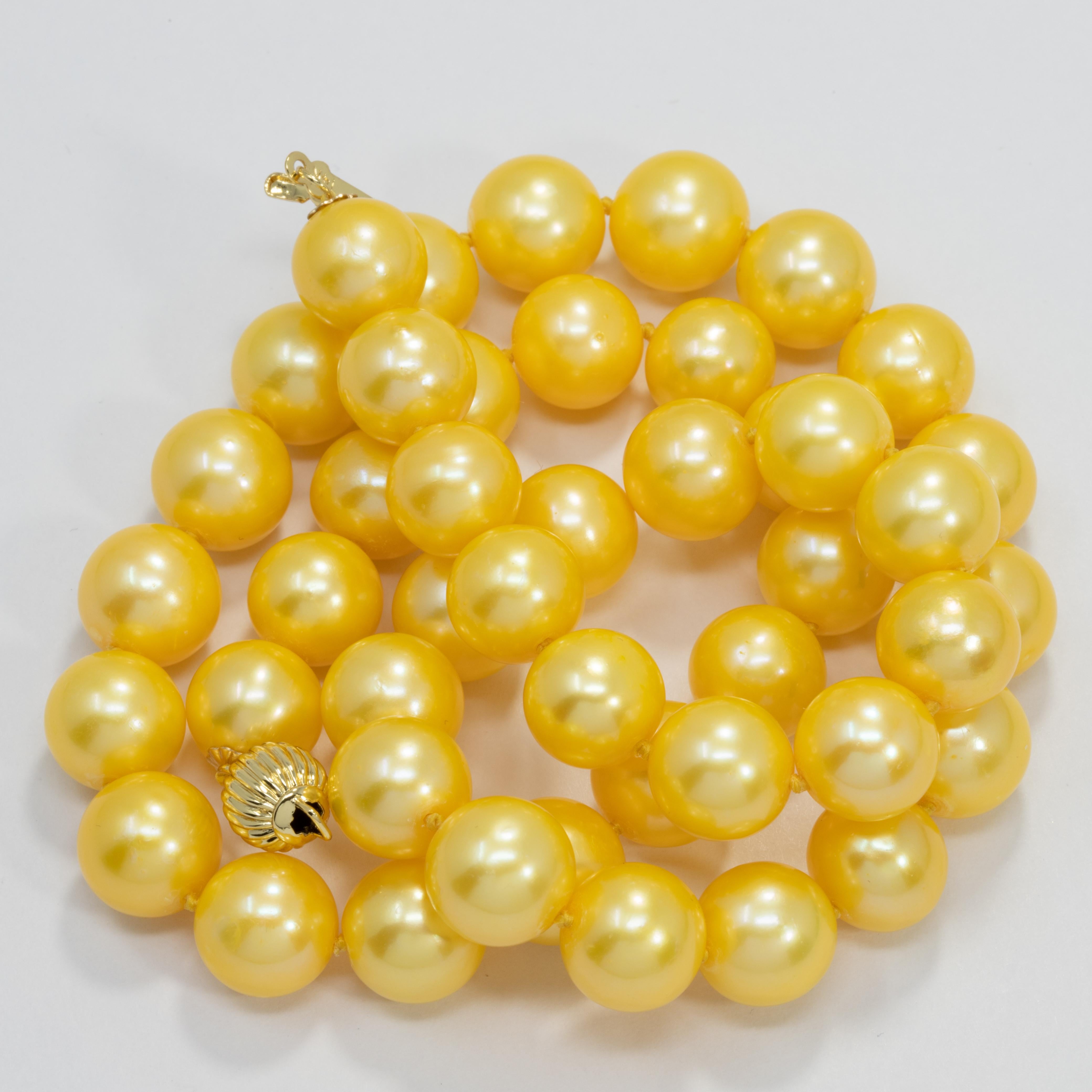 Bead South Sea Pearl Single Strand Necklace, 14 Karat Yellow Gold Clasp For Sale